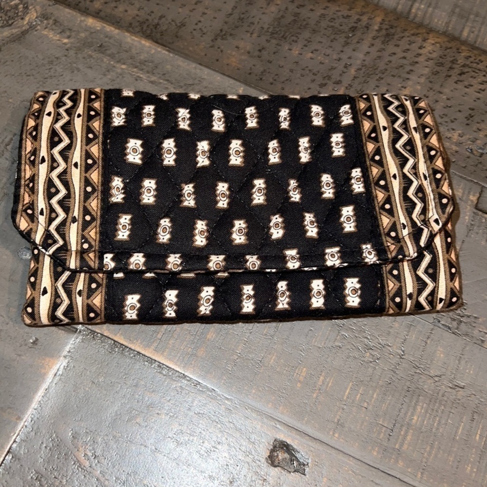 Vera Bradley Quilted Cotton‎ Wallet Black Tan Zebras Geometric ID Organizer